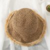 Straw w/Natural Fiber Brim Summer Hat, Trendy Summer Fashion Beach Sunshade Handmade Crochet Fisherman Hat Small Brim Foldable Floppy Bucket Straw Hats For Women:  Adult One Size Fits Most (22-23 inches), adjustable size - Image 3