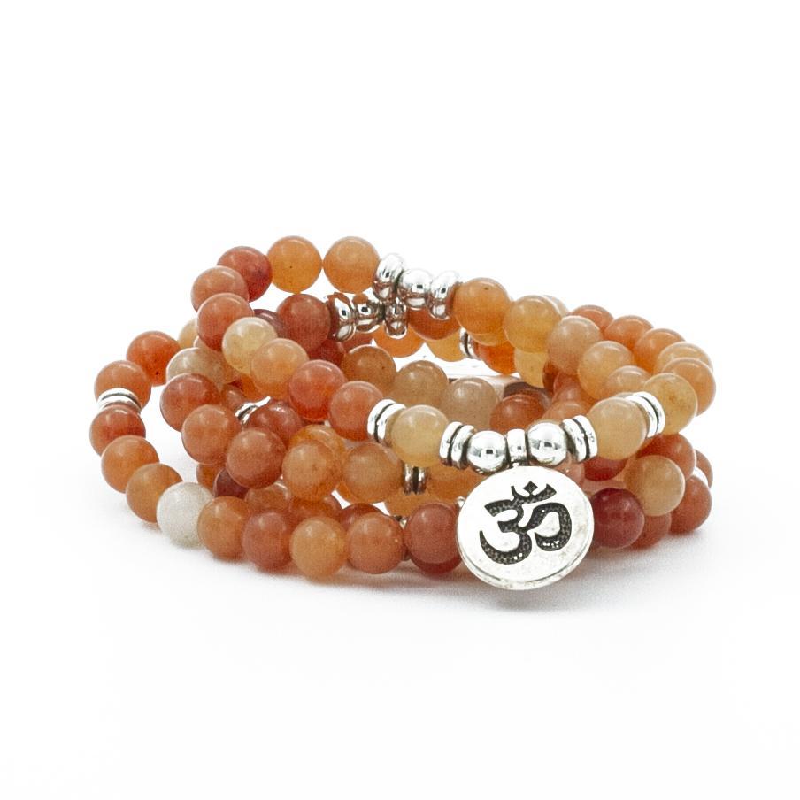 Red Aventurine 108 Mala 6 & 8mm Beads Natural Stone Bracelet Mala Prayer Beads OM Charm Meditation Necklace