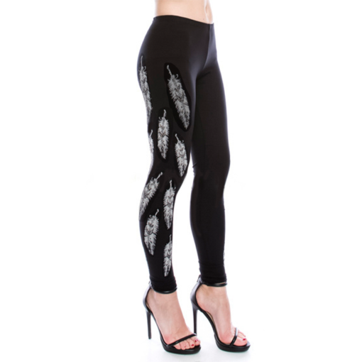 10816PI- Feather Print & Rhinestone Vocal Leggings