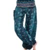 Teal Peacock Feather Print Smocked Thai Harem Pants VTrendz