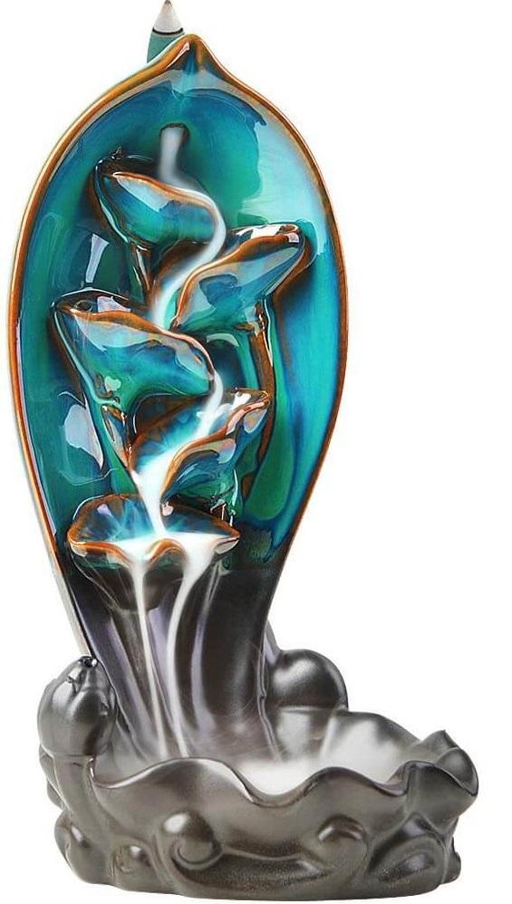 Leaf & Flower Style Ceramic Backflow Incense Holder Waterfall Incense Burner, Reflux Burner, Handmade Ceramic, Home Décor for Meditation, Mini-Zen Experience Size: 12*10*21 cm - Image 7