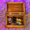 Hand Carved Decorative Peace Sign and Flowers Wooden Storage Box, 4"x6" - Image 3