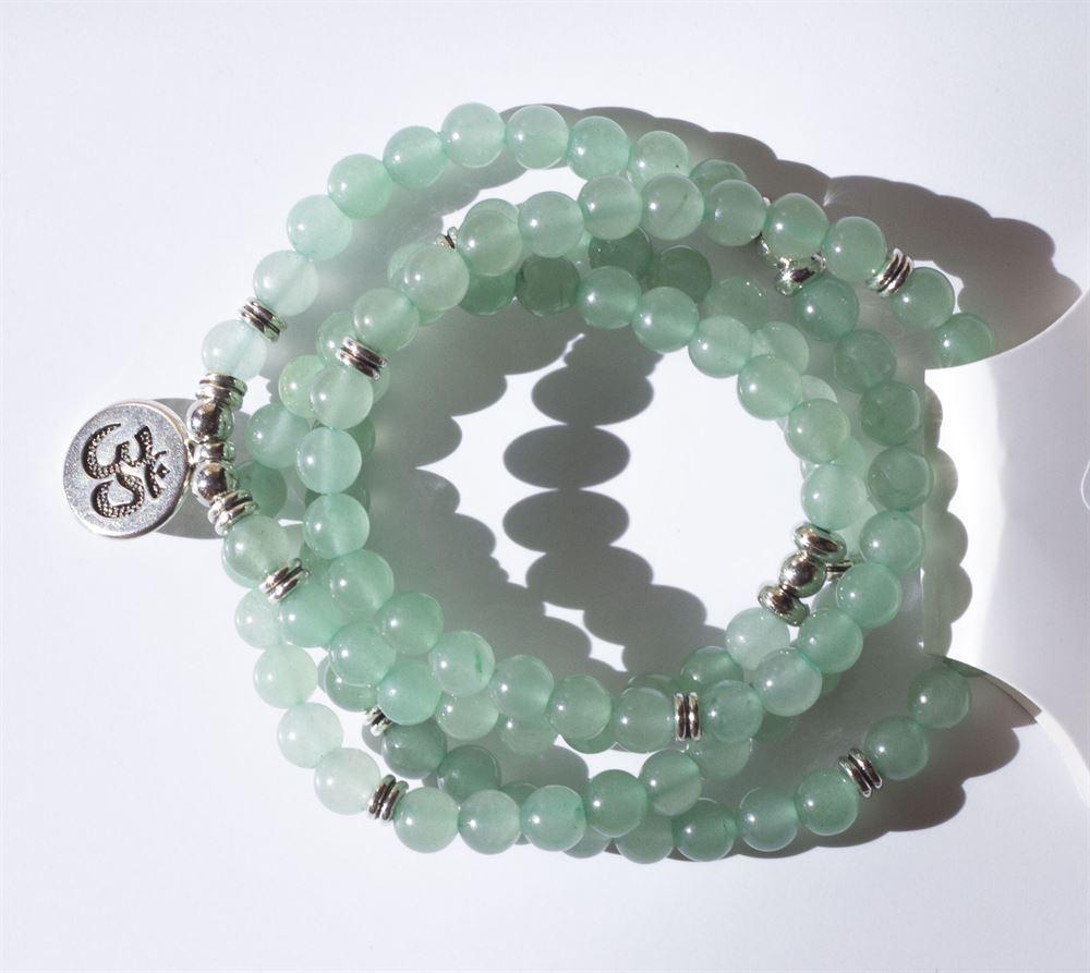 Green Aventurine 108 Mala 6 & 8mm Beads Natural Stone Bracelet Mala Prayer Beads OM Charm Meditation Necklace - Image 2