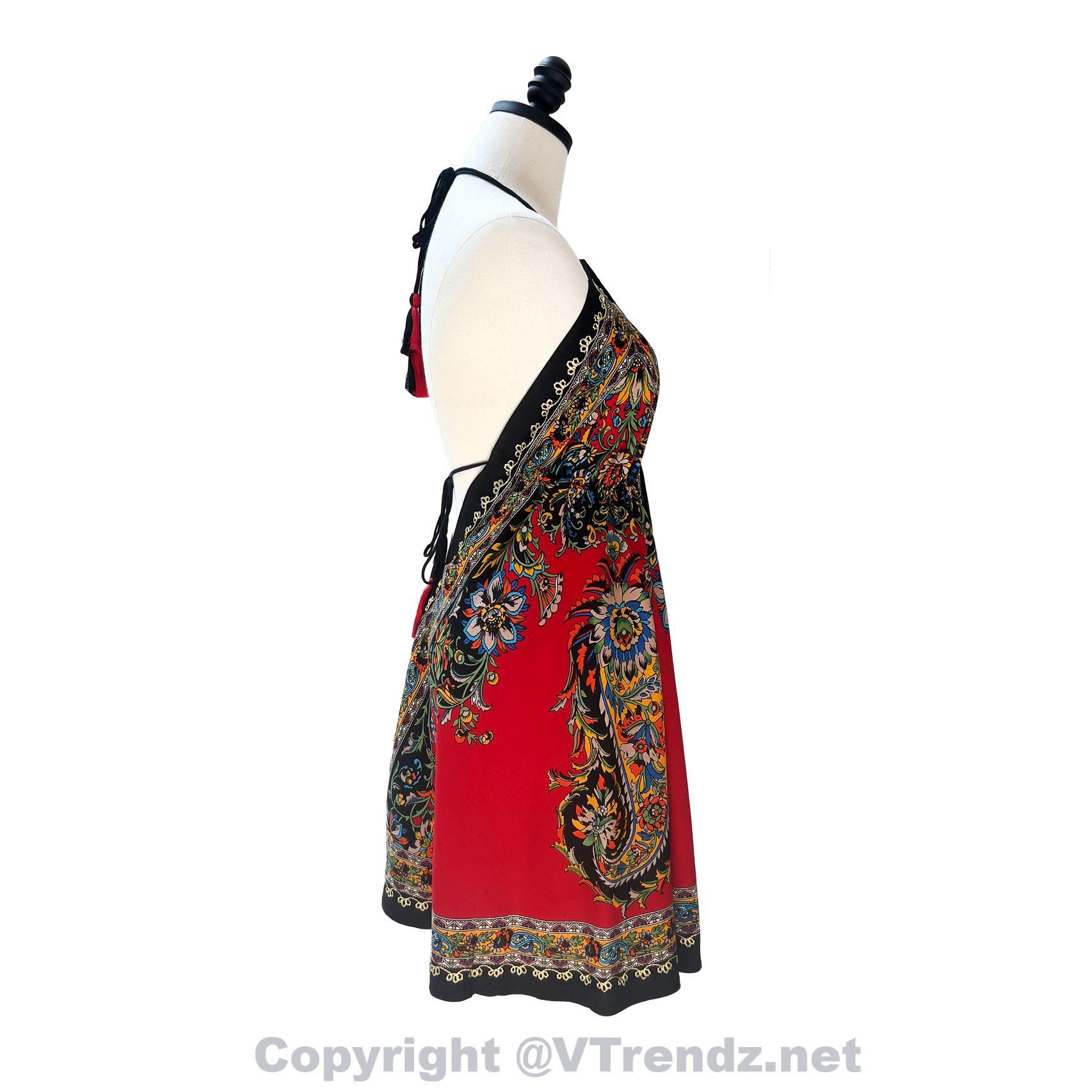 Hand-Printed Jamawar Short Scarf Halter Dress - Image 38