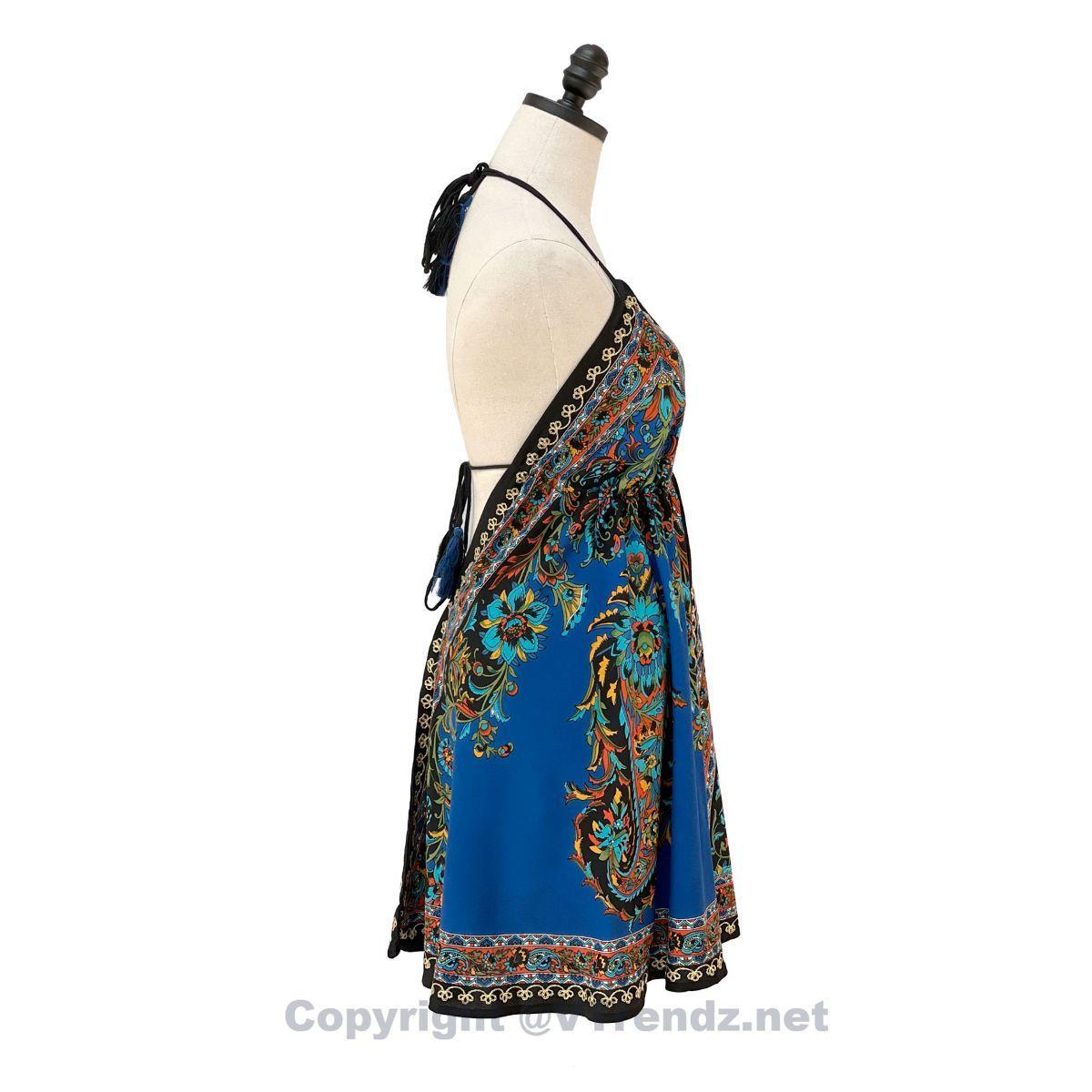 Hand-Printed Jamawar Short Scarf Halter Dress - Image 3