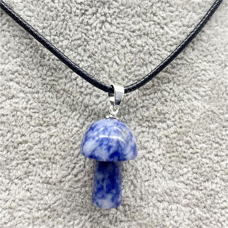 Sodalite Mushroom Carved Pendant Necklace Natural Crystals For Energy Balancing, Meditation, Reiki, Healing Approx. 2cm Pendant