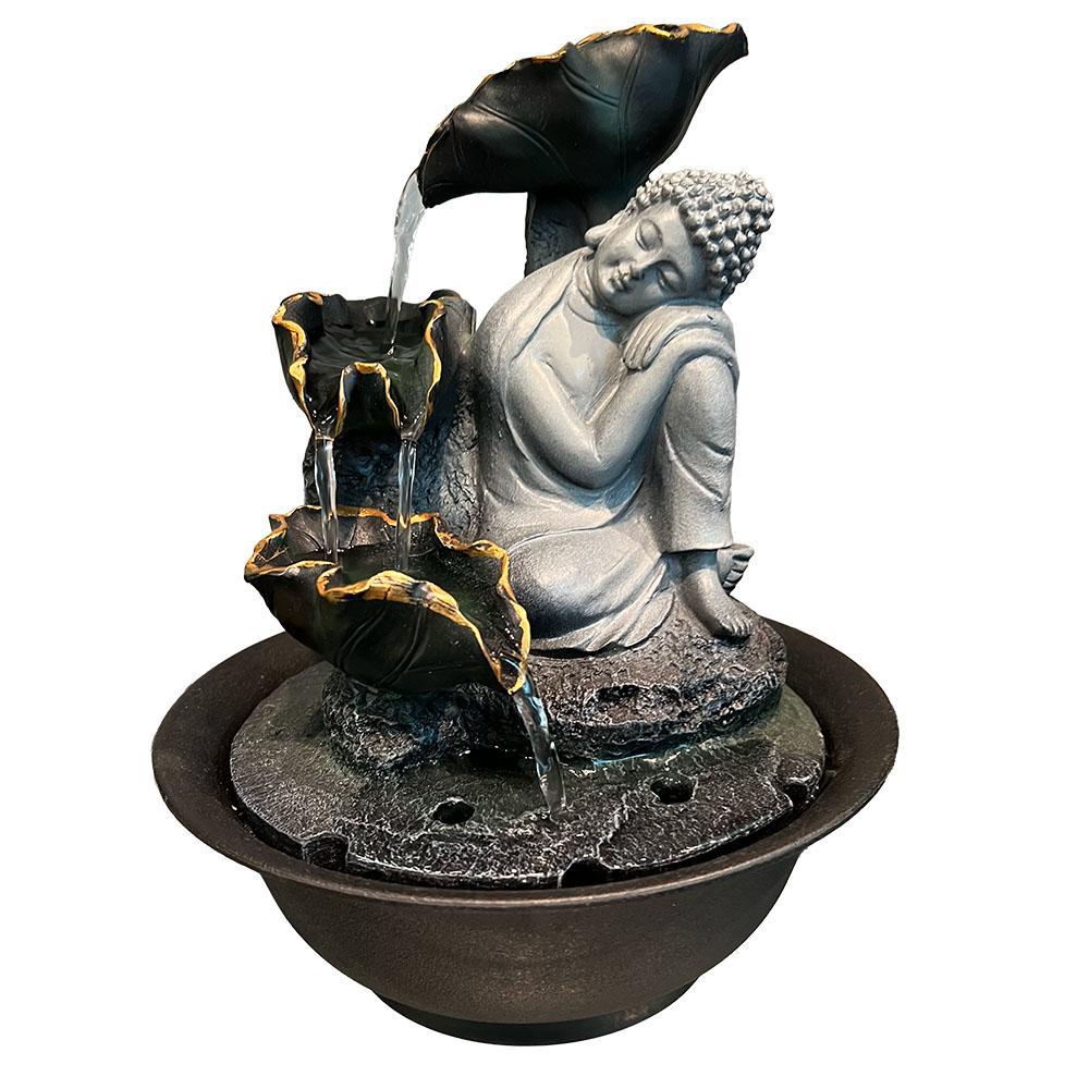 Resting Buddha with Leaves & LED Antique Resin Tabletop Waterfall Fountain - Image 3