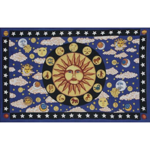 Zodiac Cloud Sun Wall Hanging Handmade Cotton Tapestry 84"x54" inch