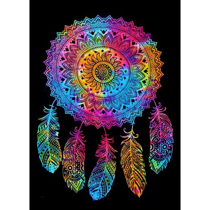 Dream Catcher 5-Feathers Full Circle Wall Hanging Handmade Cotton Tapestry 84"x54" inch - Image 2