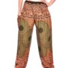 Olive Green & Rust Geometric Mandala Smocked Thai Harem Pants VTrendz
