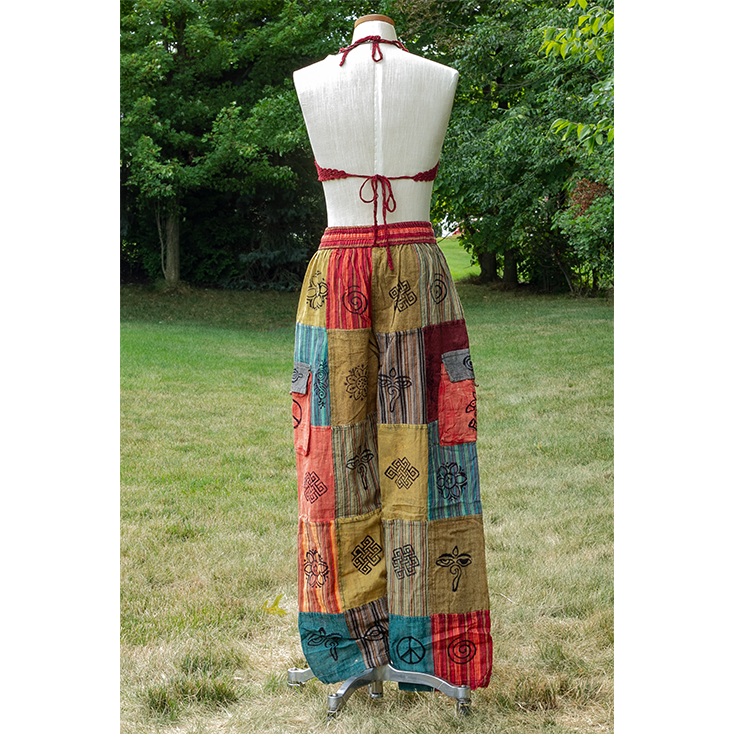 Plain Striped Boho Patch Box Pants Trouser with Print and Brush Strokes Boho Harem Pants Unisex Patchwork Pant 100 % Cotton Trendy Bohemian Yoga Gypsy Handmade Trousers - Image 3