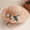 Straw Designer Hat with Pearls and Silk floral fabric Bow Trendy Beach Hats For Women;  Adult One Size Fits Most (22-23 inches), adjustable size - Image 2