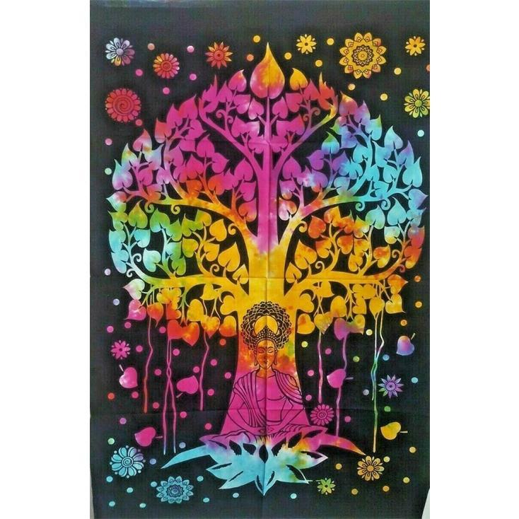 Buddha Bodhi Tree Poster Wall Hanging Handmade Cotton Tapestry 40"x30" inch - Image 2