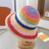 Crochet Hat with Multicolored Stripes, Trendy Summer Fashion Beach Sunshade Handmade Crochet Fisherman Hat Small Brim Foldable Floppy Bucket Straw Hats For Men/women;  Adult One Size Fits Most (22-23 inches), adjustable size - Image 7