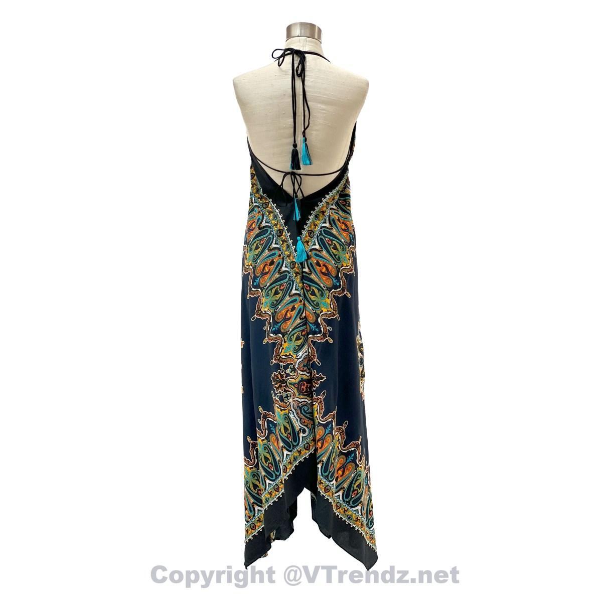 Jamawar Scarf Dress Dori with Halter Neck & Back Ties - Image 32