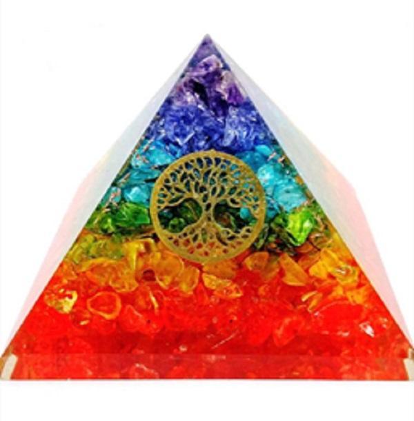 7-Chakra Layered Orgonite Pyramid with Tree of Life Symbol 3*3*4 inch