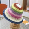 Crochet Hat with Multicolored Stripes, Trendy Summer Fashion Beach Sunshade Handmade Crochet Fisherman Hat Small Brim Foldable Floppy Bucket Straw Hats For Men/women;  Adult One Size Fits Most (22-23 inches), adjustable size - Image 4