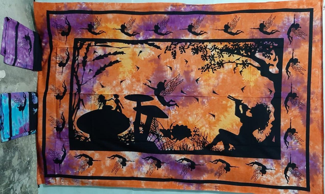 Mushroom Fairy Wall Hanging Handmade Cotton Tapestry 84"x54" inch