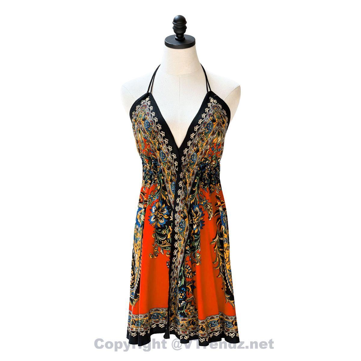 Hand-Printed Jamawar Short Scarf Halter Dress - Image 21