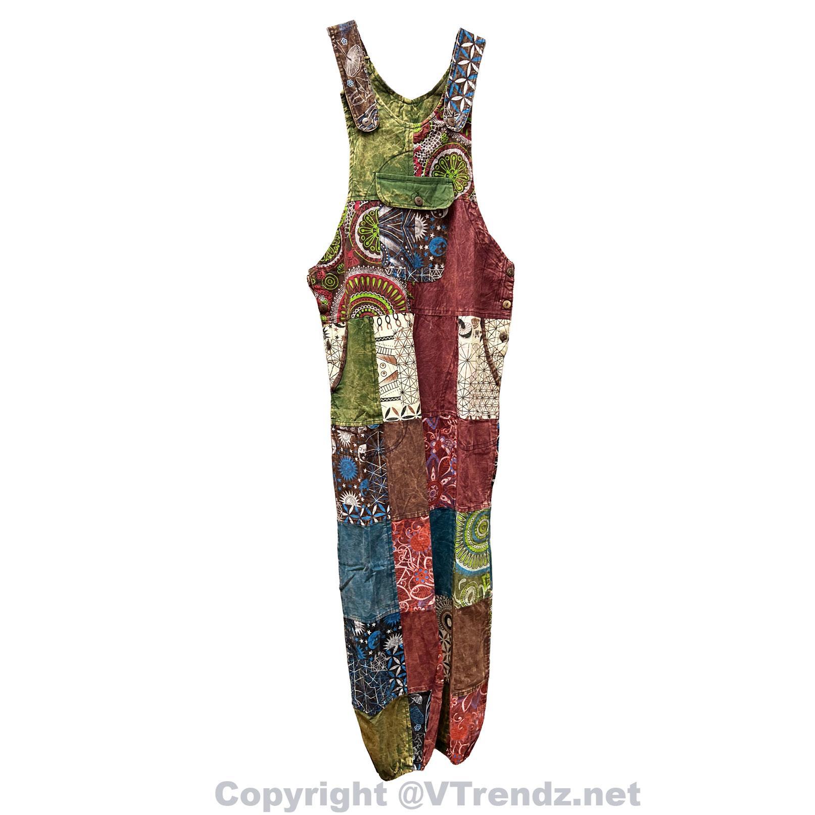 Multicolor Mandala Design Patchwork Cotton Overalls With Elastic Ankle S-XXL