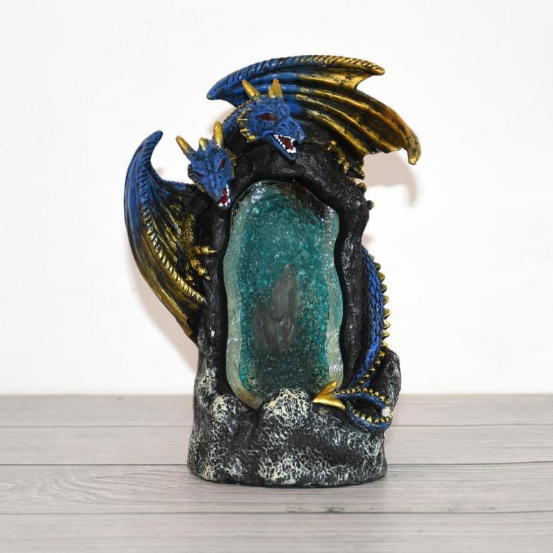 Dragons with Crystal Cave and LED Light Ceramic Backflow Incense Holder Waterfall Incense Burner, Reflux Burner, Handmade Ceramic, Home Décor for Meditation, Mini-Zen Experience Size: 12.5*9*17 cm - Image 4