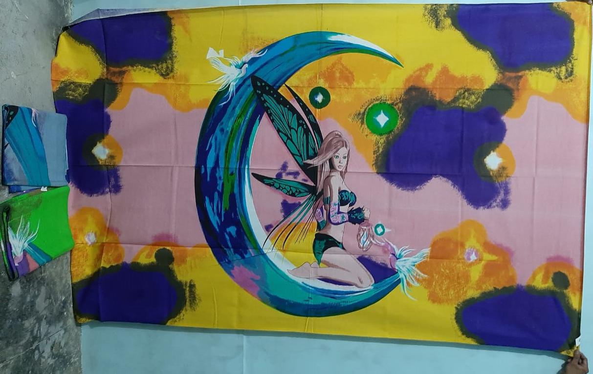 Fairy on Moon Wall Hanging Handmade Cotton Tapestry 84"x54" inch