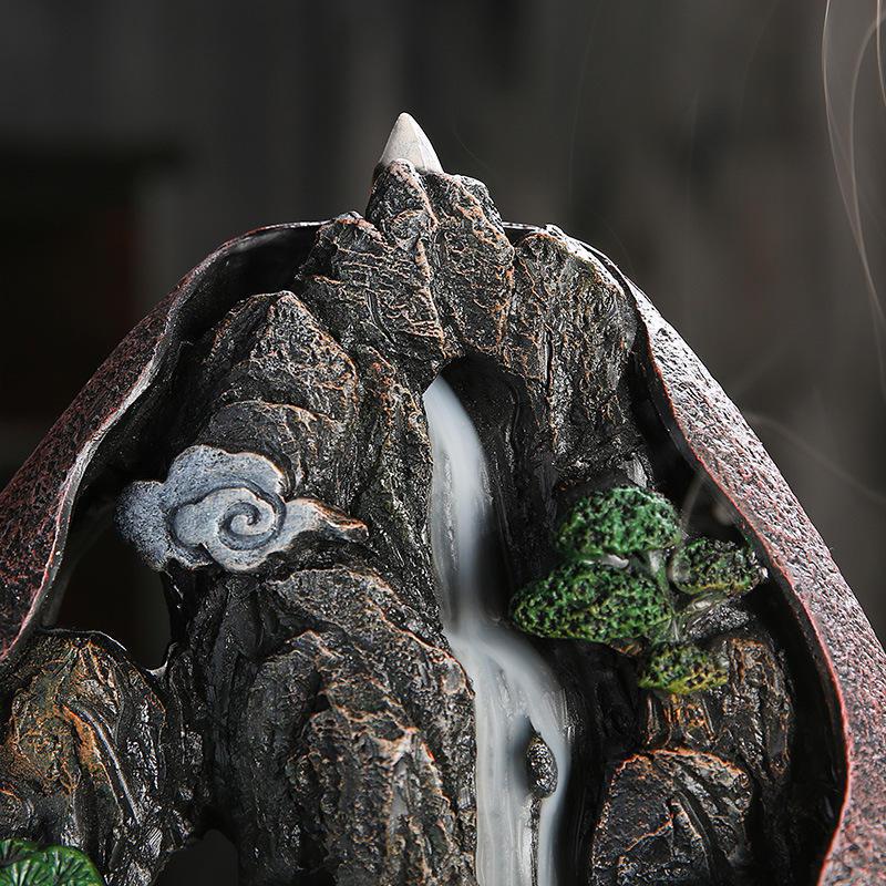 Mountain with House & Bridge Ceramic Backflow Incense Holder Waterfall Incense Burner, Reflux Burner, Handmade Ceramic, Home Décor for Meditation, Mini-Zen Experience Size: 22*10*31 cm - Image 3