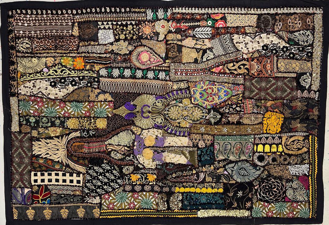 VPT-A09 Handmade Vintage Patchwork Abstract Tapestry Bohemian style Heavy Embroidered Ethnic Hippie Indian Wall décor Art Wall hanging 40 x 60 Inches - Image 2