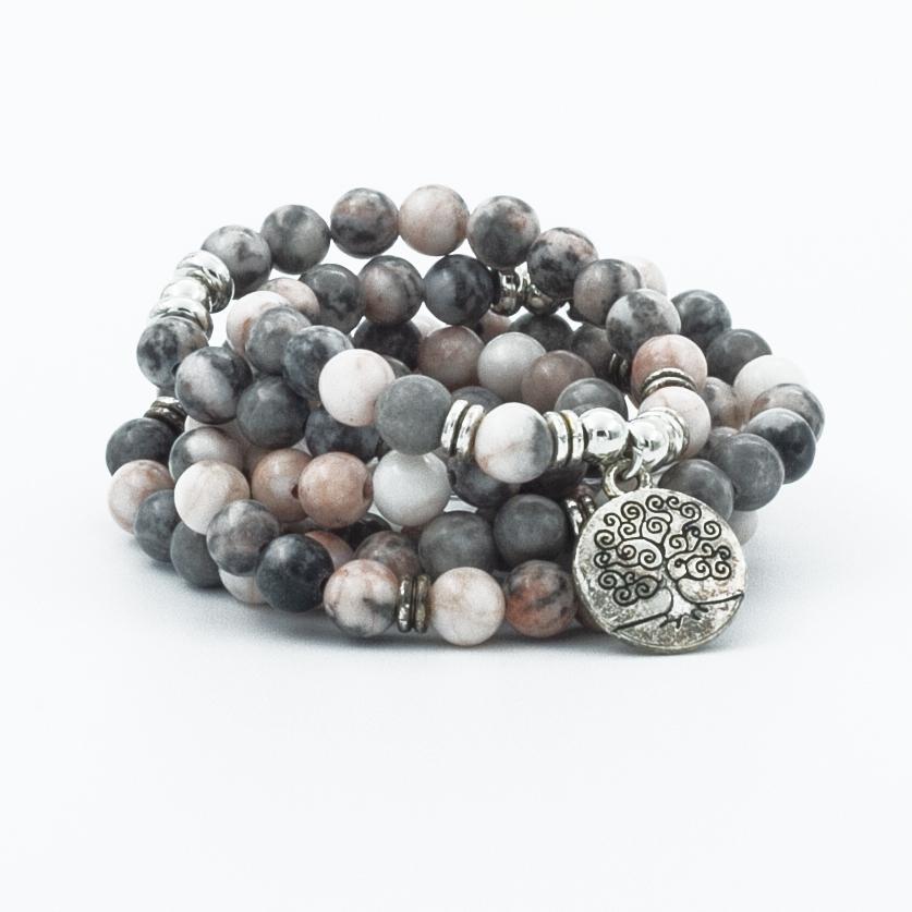Pink Jasper Stone 108 Yoga Mala 6 & 8mm Bead Necklace Charm Bracelet
