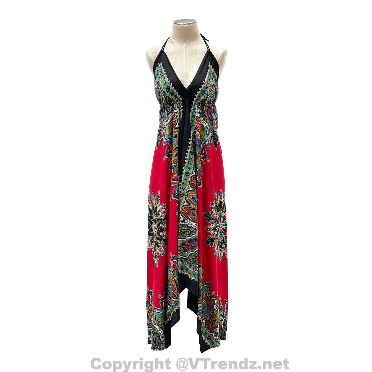 Jamawar Scarf Dress Dori with Halter Neck & Back Ties