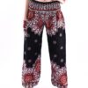 Black & Crimson Flower Print Smocked Harem Pants VTrendz