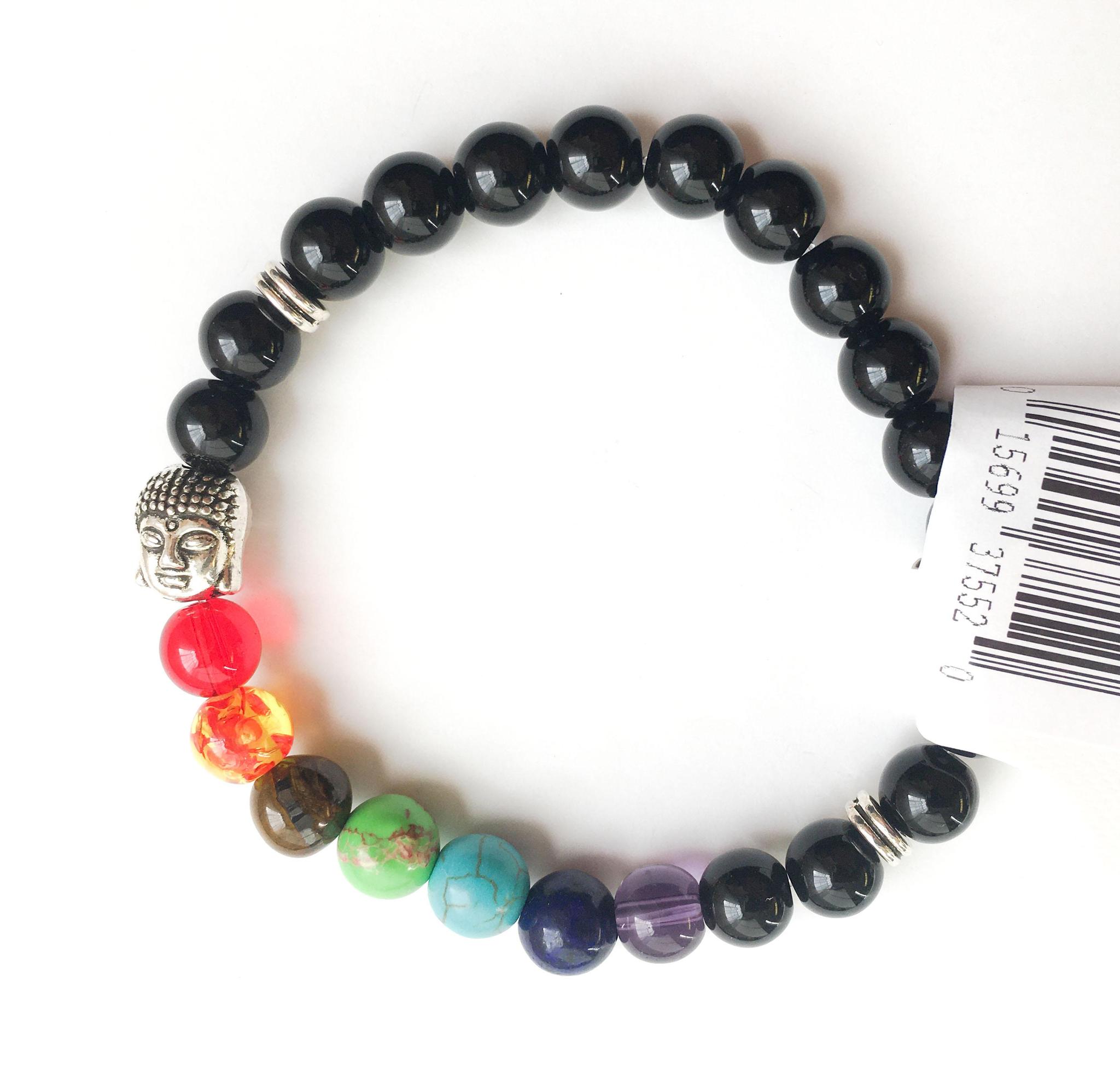 Black Tourmaline Stretchable Bracelet with 7-Chakra Stone Beads Adjustable Natural Stone Stretchable Bracelet for Positivity, Relaxation, Balancing Energy 8 mm - Image 3