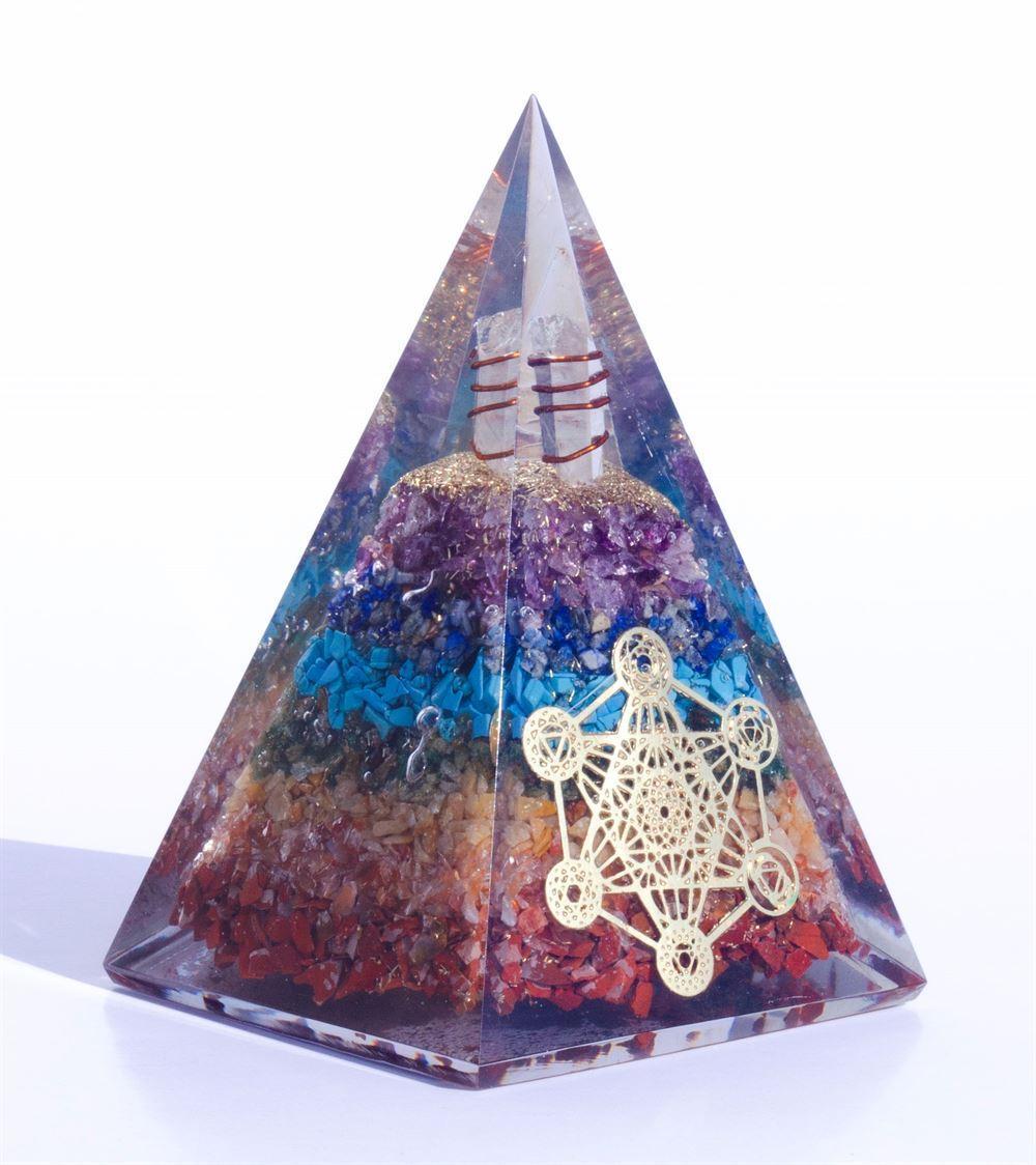 7-Chakra Cosmic Alignment Orgonite Pyramid: Hexagram Sacred Protection Tower (4-Inch) - Image 2