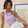 Solid Lavender Crop Top Ribbed Pattern 95% Cotton 5% Spandex VTrendz