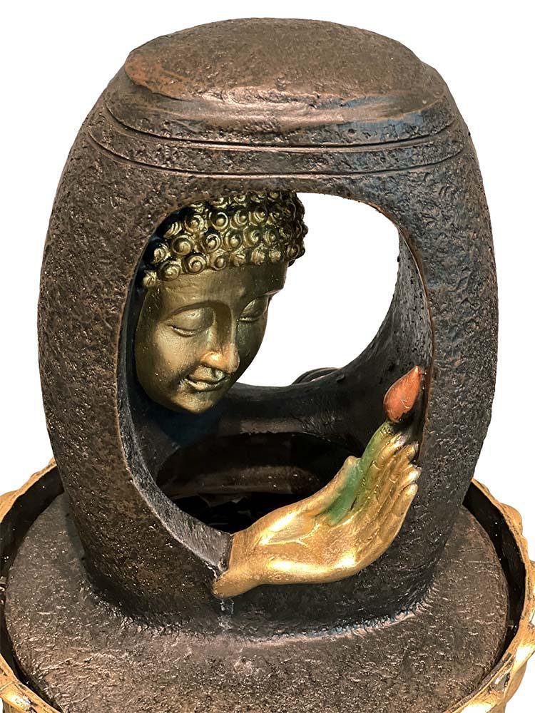 Buddha Face with Hand & LED Antique Resin Tabletop Waterfall Fountain - Image 4