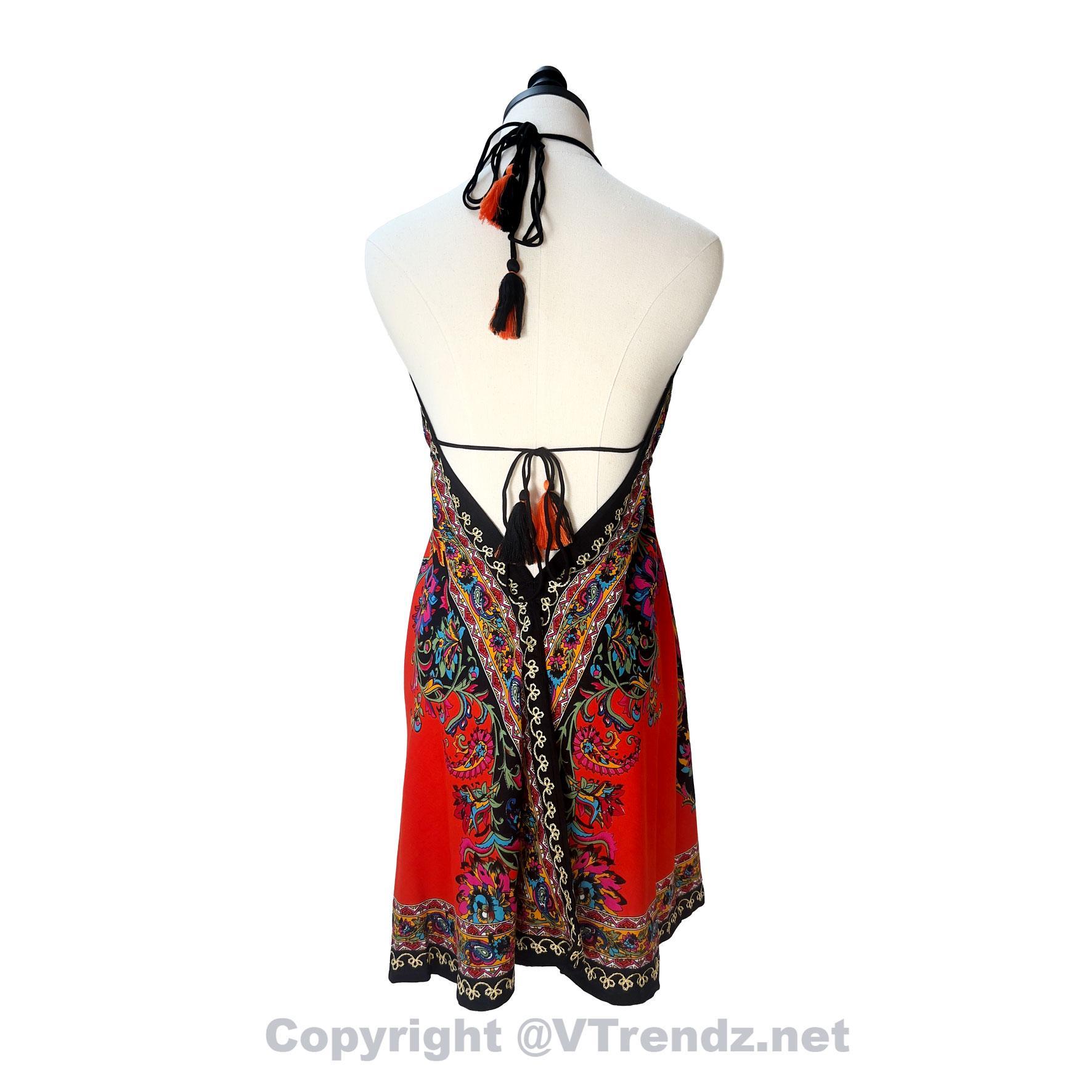 Hand-Printed Jamawar Short Scarf Halter Dress - Image 24