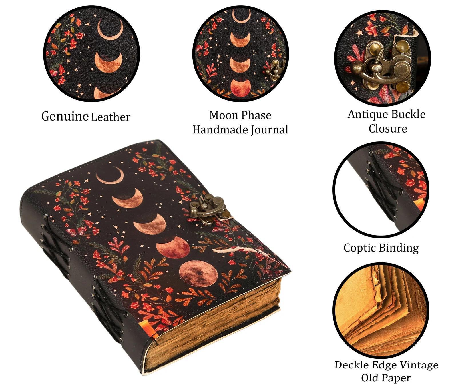 Moon Phases & Botanicals Leather Journal | Your Cosmic Grimoire - Image 5