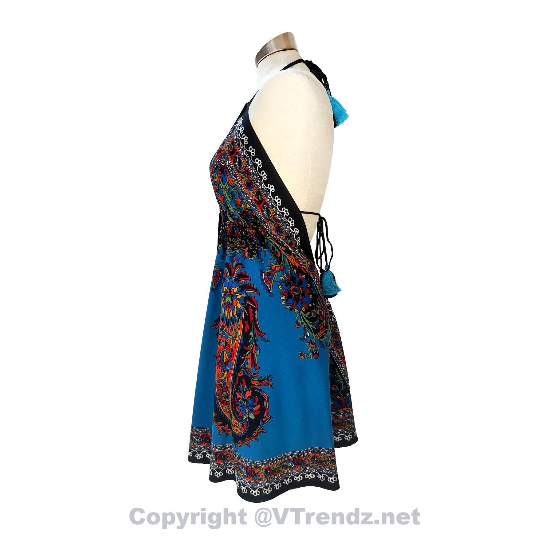 Hand-Printed Jamawar Short Scarf Halter Dress - Image 16