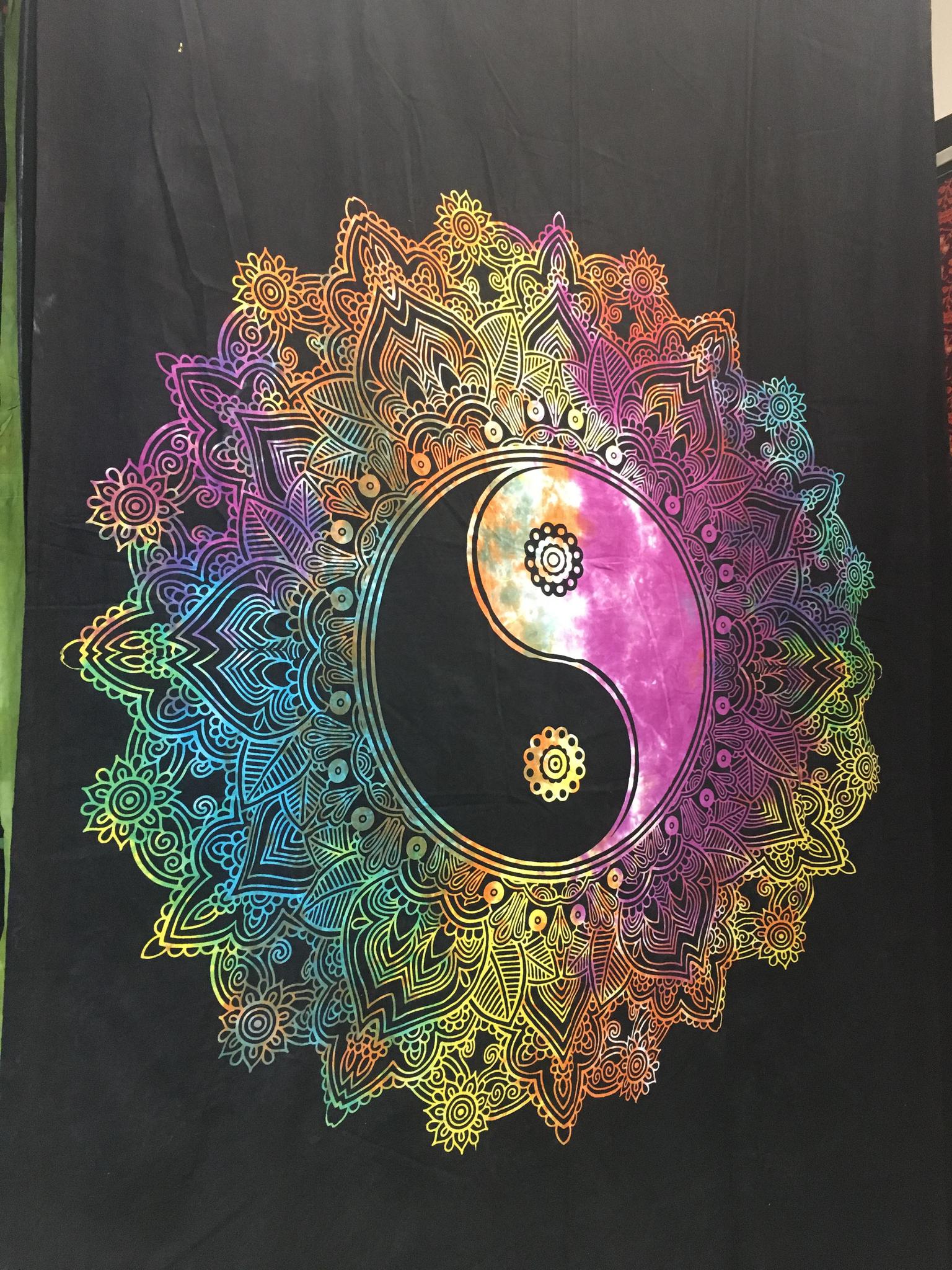 Yin Yang Mandala Flower Wall Hanging Handmade Cotton Tapestry 84" x 54" inch - Image 2
