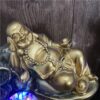 Golden Lucky Buddha Fountain with Crystal Ball & LED Antique Resin Tabletop Waterfall Fountain 21 cm*21 cm*28 cm VTrendz