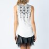 18008T Zippered Sleeveless Top with Prints & Rhinestone - Image 4