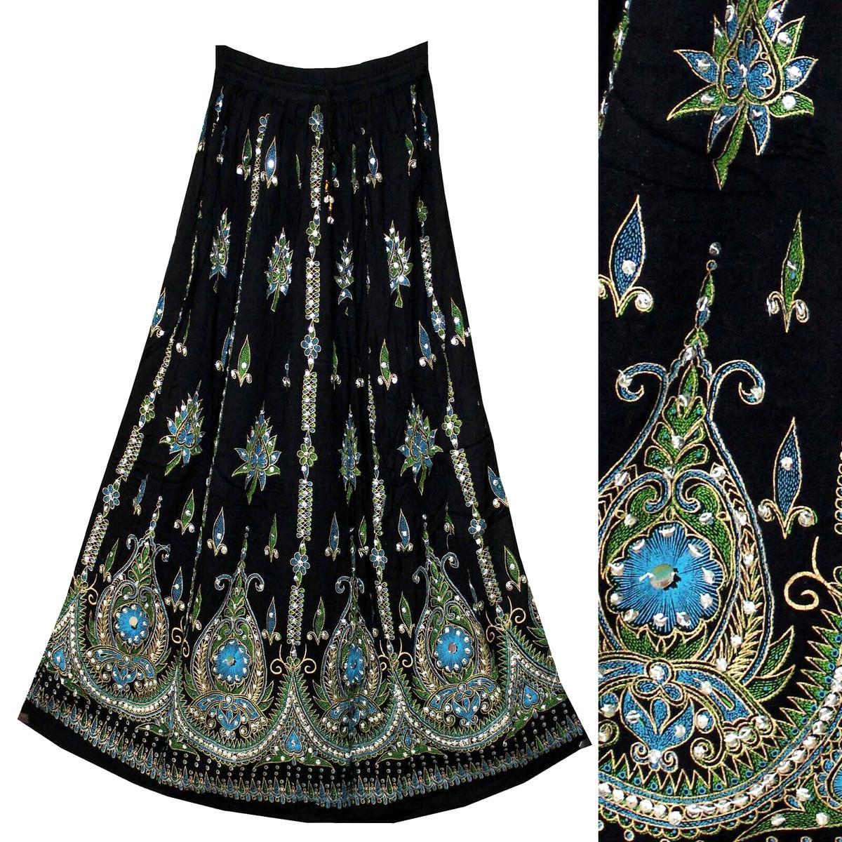 Embellished Bohemian Sequin Skirt With Print