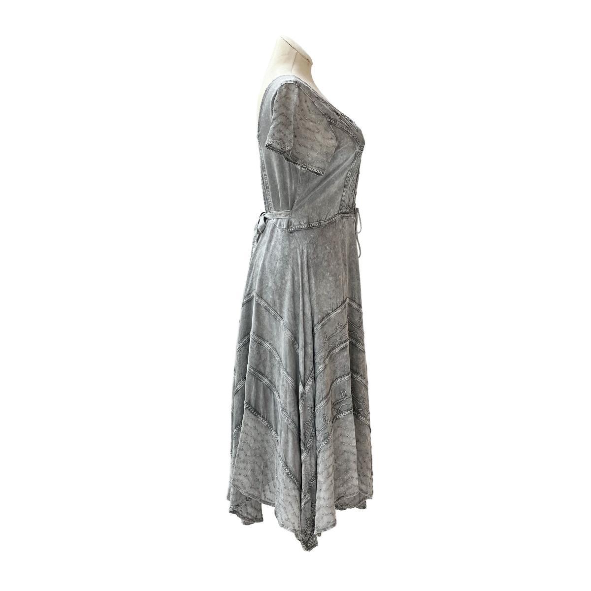 Short Sleeves Victorian Style Corset Dress with Lace & Floral Threadwork - Image 7