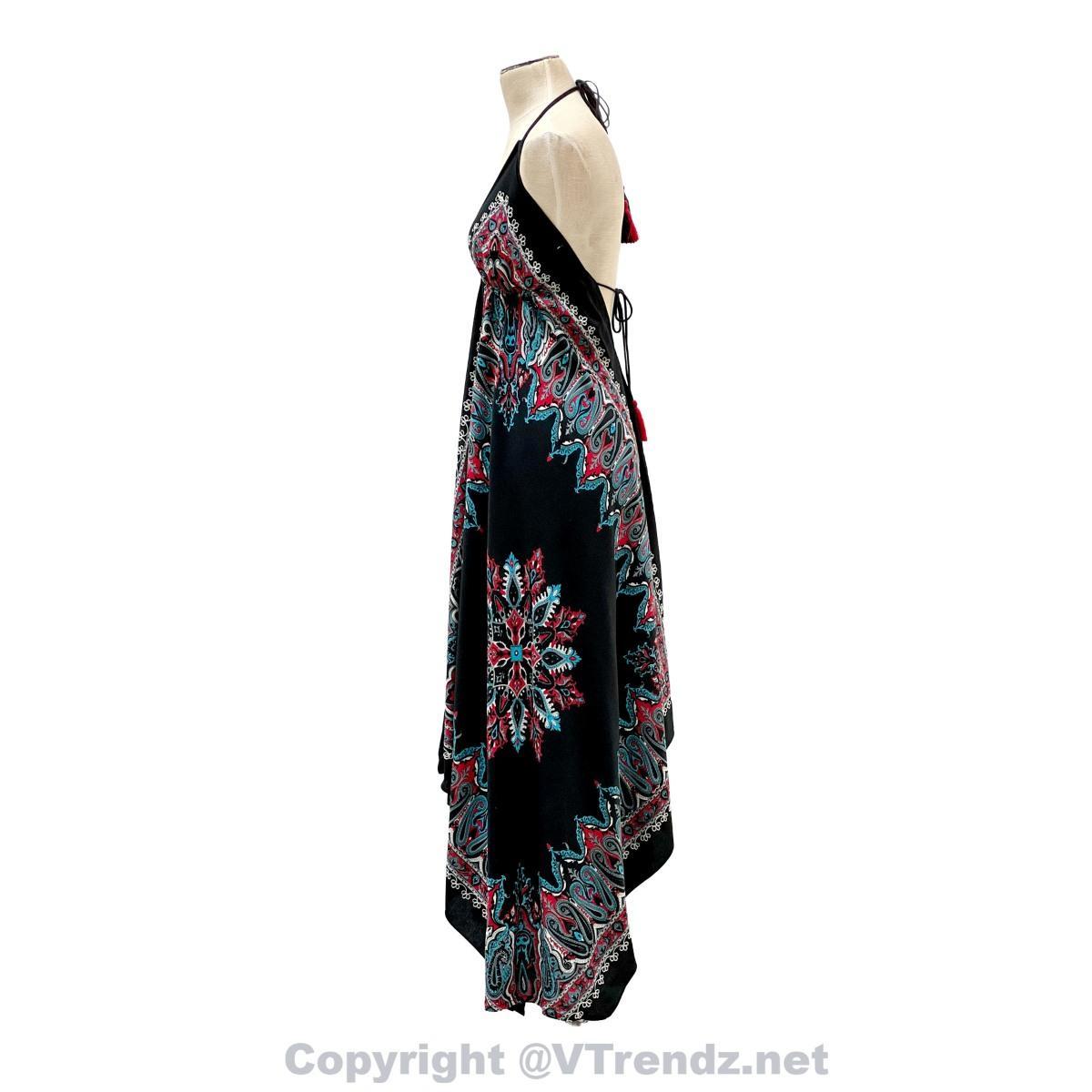 Jamawar Scarf Dress Dori with Halter Neck & Back Ties - Image 20