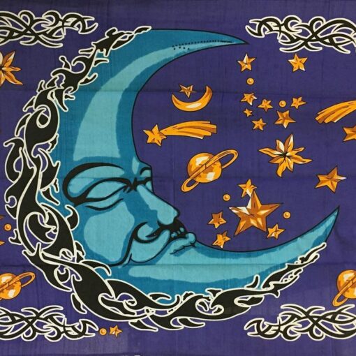 Celestial Moon Star Planets Horizontal Hang Wall Hanging Handmade Cotton Tapestry 84" x 54" inch