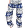 Blue & Cream Smocked Elephant Print Thai Harem Pants VTrendz
