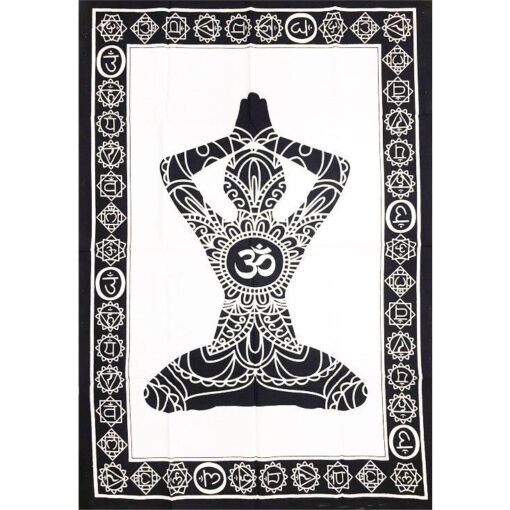 Yogi Lady with 7 chakra Symbols Black and white Wall Hanging Handmade Cotton Tapestry 40"x30" inch