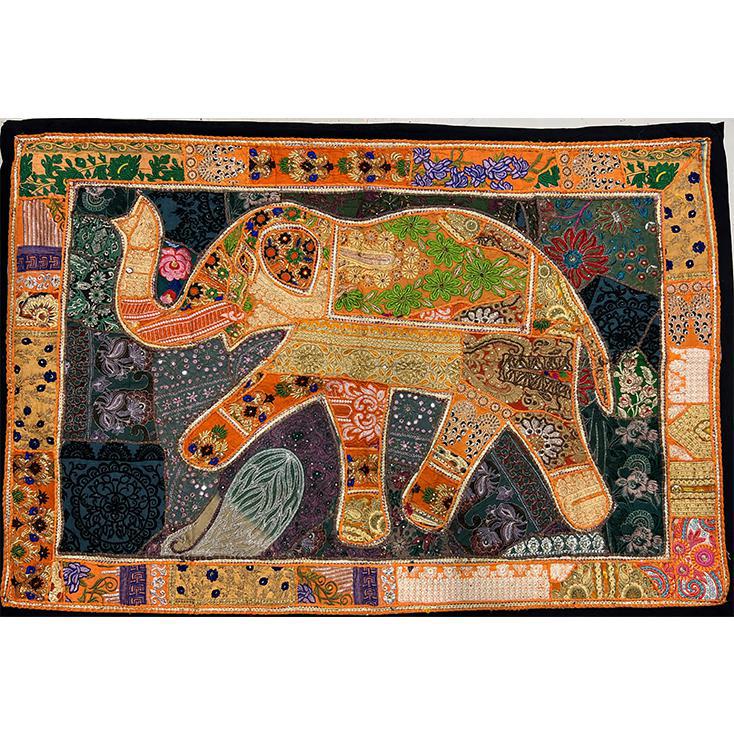VPT-E03 Elephant Wall hanging Vintage Patchwork Tapestry Bohemian Handmade Beaded Embroidered Ethnic Hippie Indian Wall décor 40 x 60 Inches
