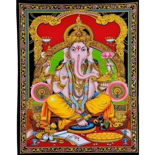 Ganesha Gold sequence blink Multi Poster Wall Hanging Handmade Cotton Tapestry 40"x30" inch