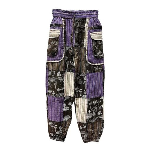 Boho Purple Forest & Mushroom Patchwork Harem Pants